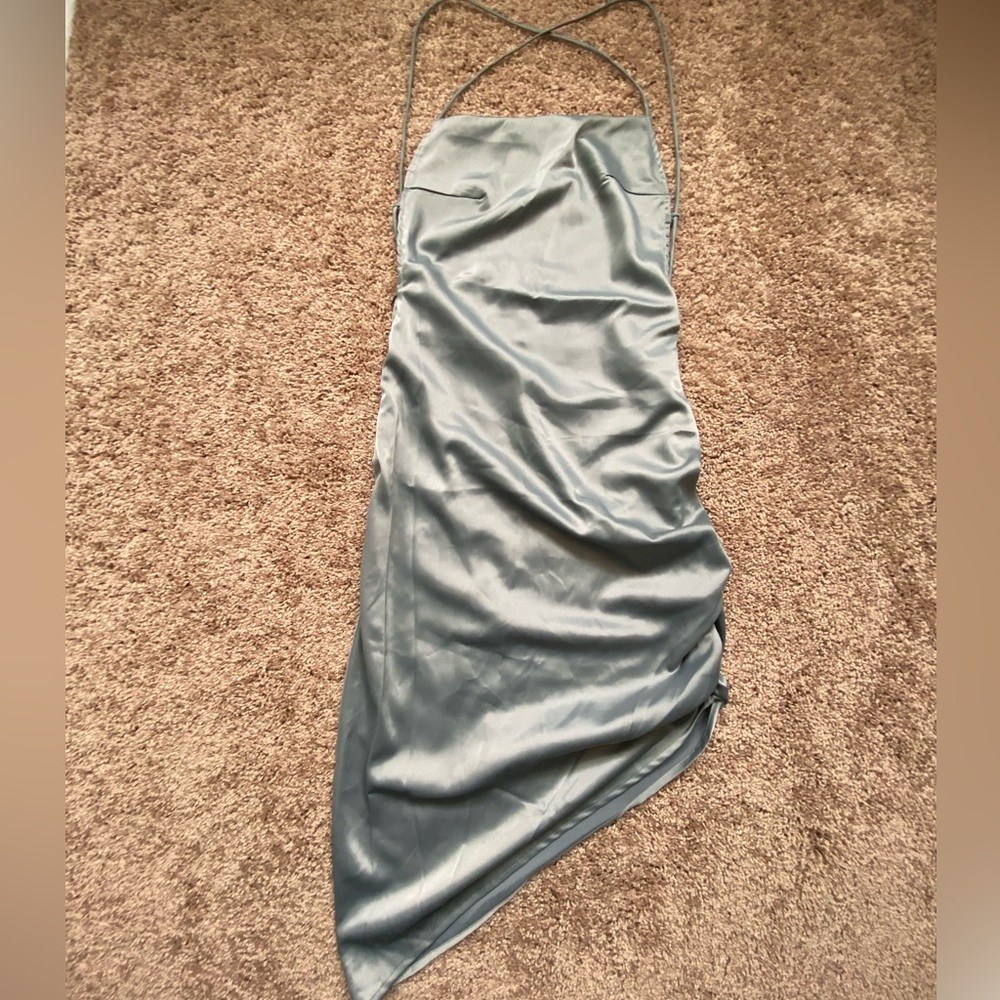 Blue Satin Asymmetric Dress